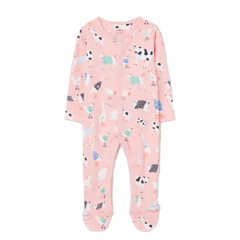 Joules Razamataz Organically Grown Cotton Printed Babygrow - Farm Pink 